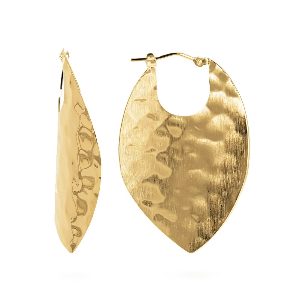 Orecchini Etrusca Gioielli Pendenti a Foglia Martellata