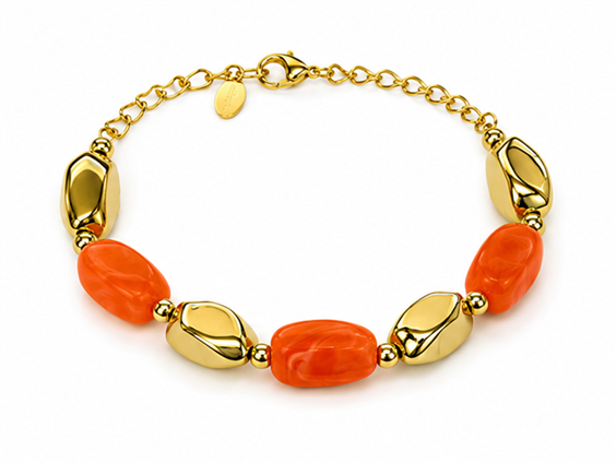 Bracciale Amen Acciaio Dorato con Pietre Idrotermali Arancioni