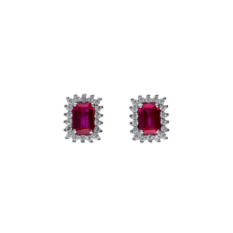 Orecchini Oro 18 kt rettangolari con zirconi colorati