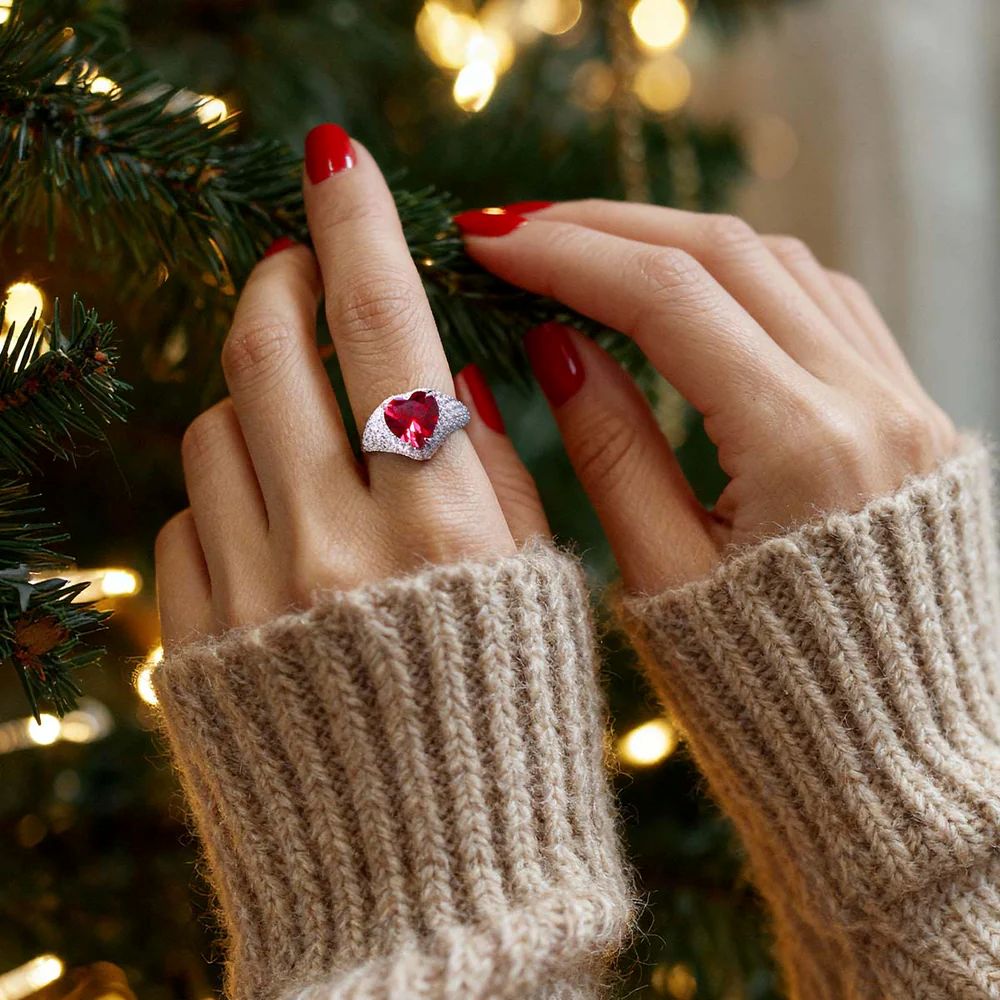 Anello Amen Stardust Cuore Rosso Ciliegia con Zirconi