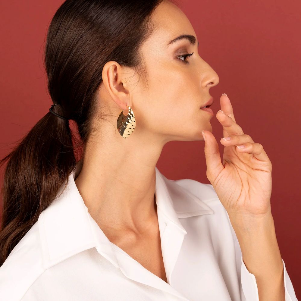 Orecchini Etrusca Gioielli Pendenti a Foglia Martellata