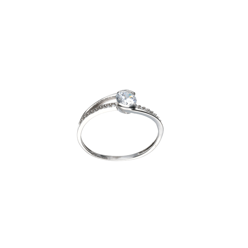 Anello Oro 18 kt Donna Solitario Fantasia Bianco zircone