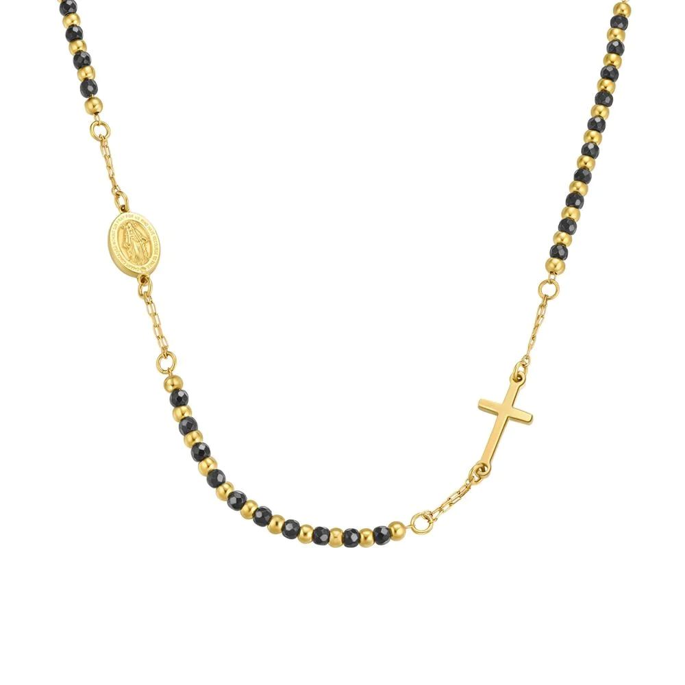 Collana Luca Barra Rosario uomo girocollo ematite ip gold