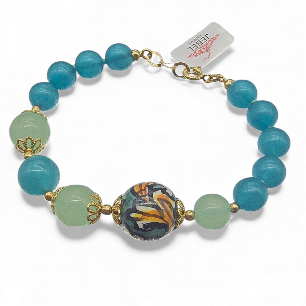Bracciale Jebel Gioielli agata verde acqua e ceramica di Caltagirone