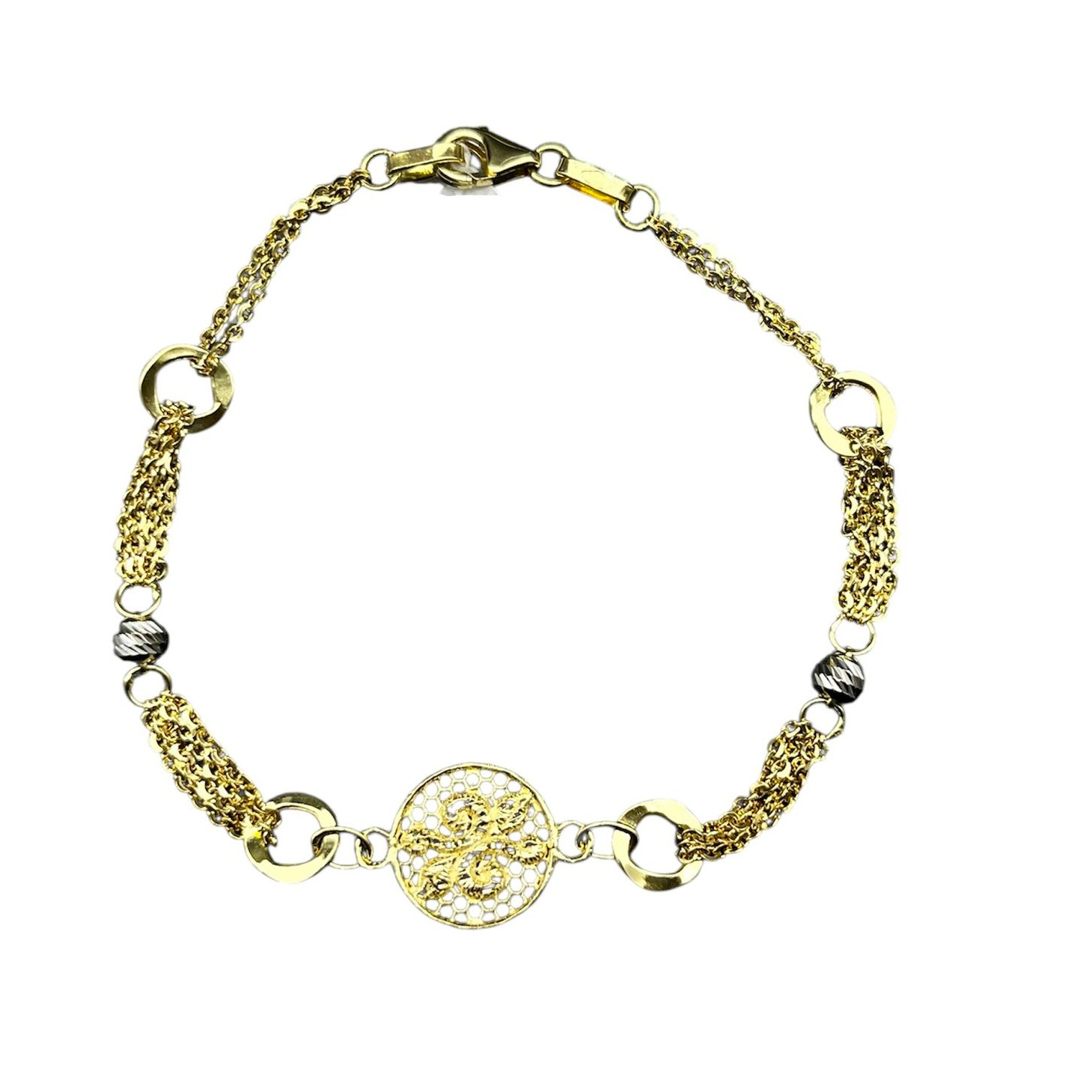 Bracciale Oro 18 kt Donna oro giallo e bianco con medaglia centrale
