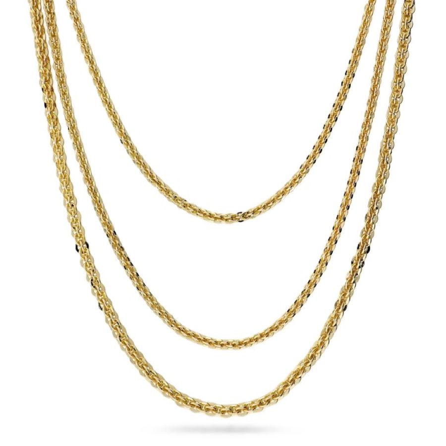 Collana Etrusca Gioielli Multifilo Graduata con Maglia Cristallina Plac Oro 18Kt