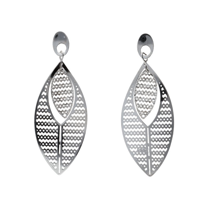 Orecchini Oro 18 kt Donna Pendenti a foglie bianche