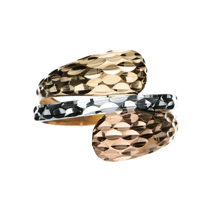 Anello Oro 18 kt Donna tre colori a fascia martellato a onde