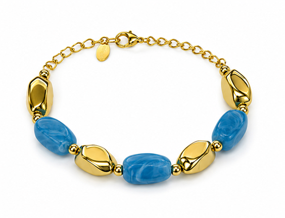 Bracciale Amen Acciaio Dorato con Pietre Idrotermali Azzurre