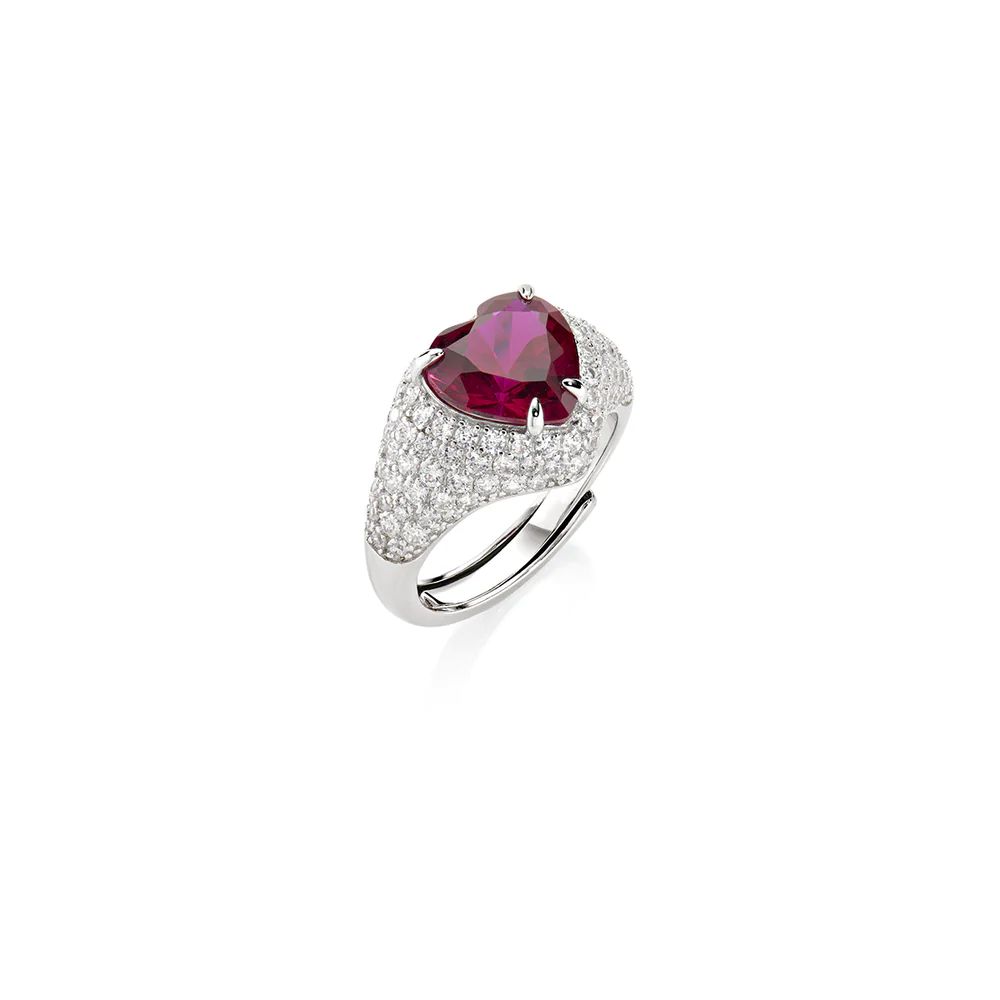 Anello Amen Stardust Cuore Rosso Ciliegia con Zirconi