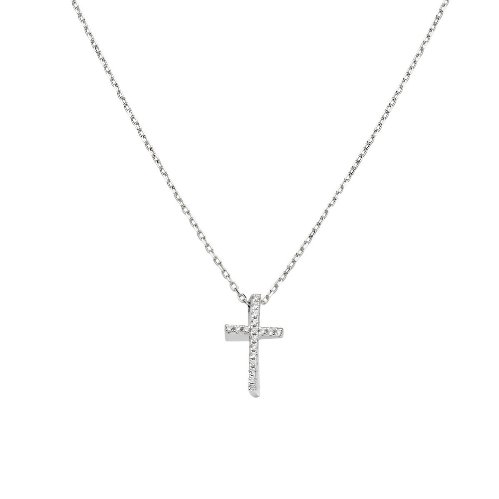 Collana Amen Croce Lunga con Zirconi Bianchi