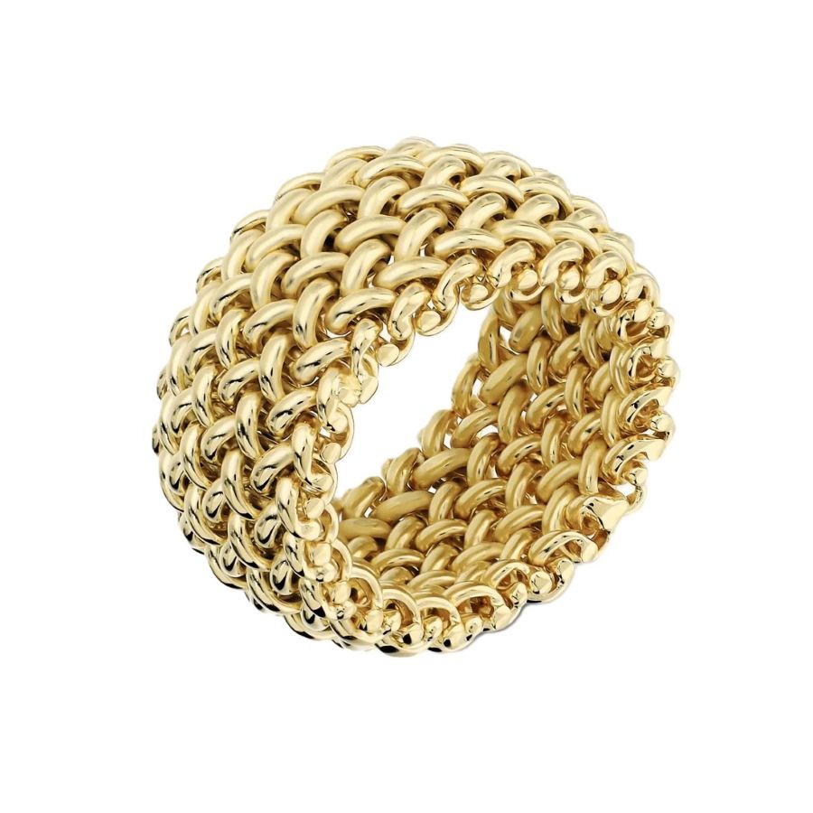 Anello a Fascia Maglia Grana di Riso Placcato Oro 18Kt mis 18