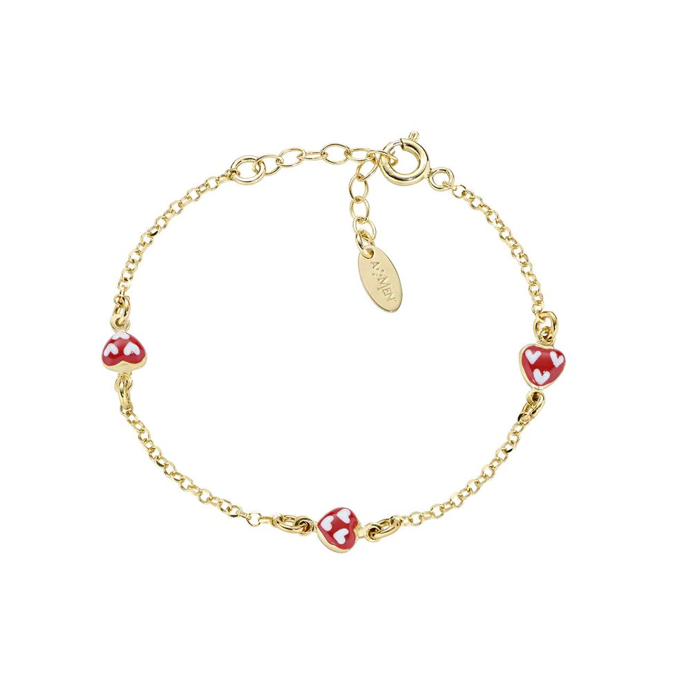 Bracciale Amen Bambina Cuori Rossi Dorato