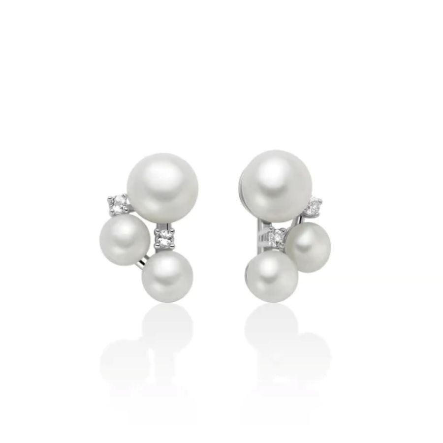 Orecchini Miluna Andromeda con tre perle Oriente e topazi bianchi