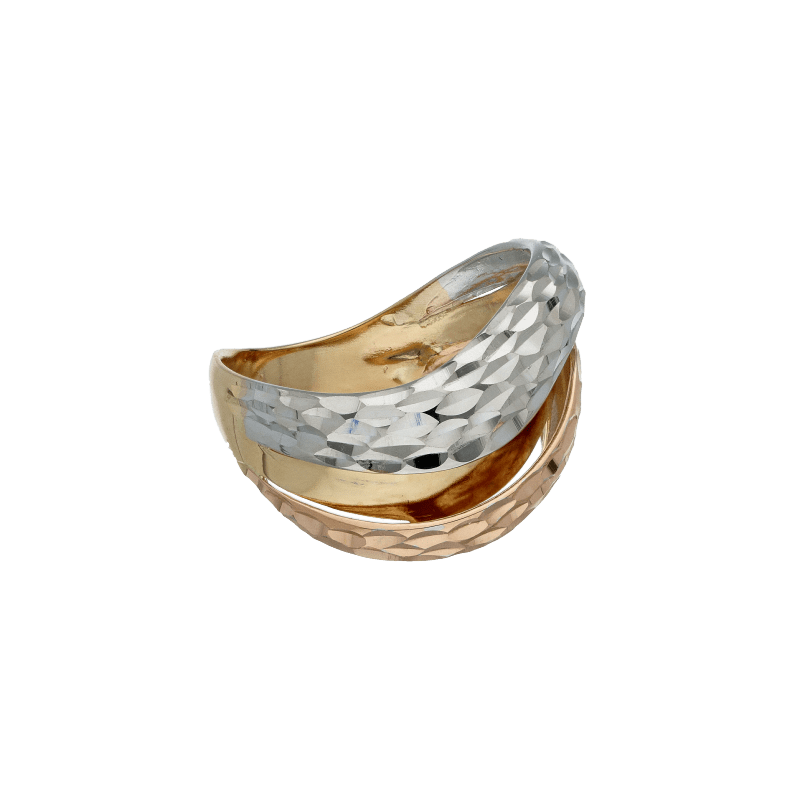 Anello Oro 18 kt Donna tre colori a fascia martellato a onde