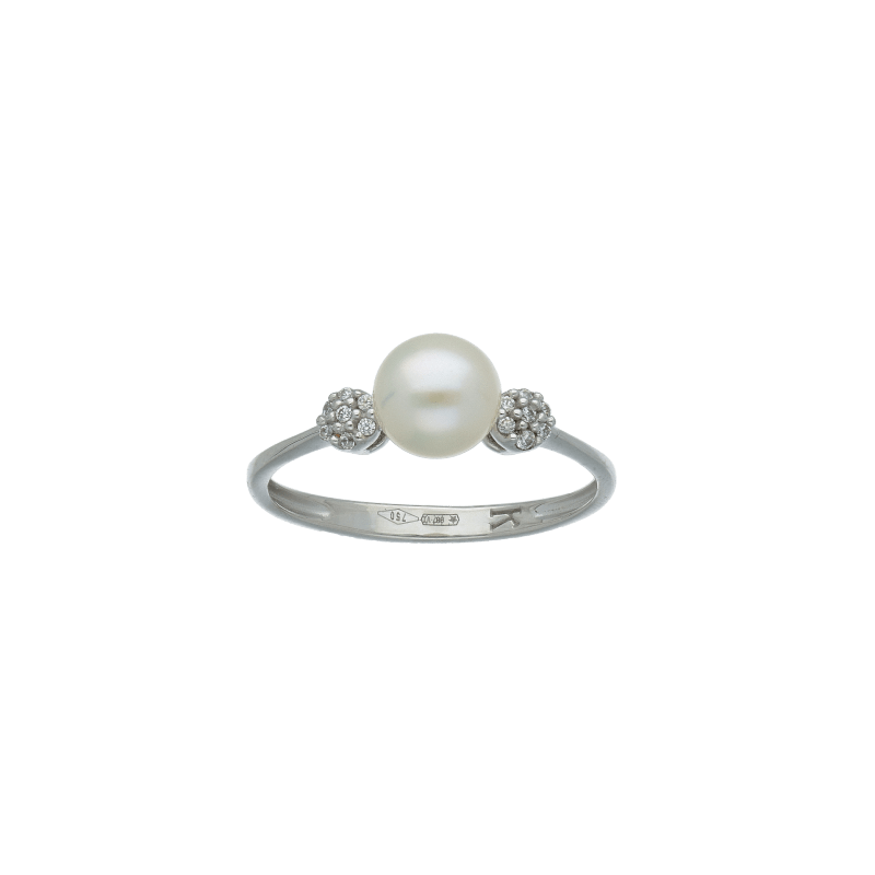 Anello Oro 18 kt Donna bianco Perla e zirconi