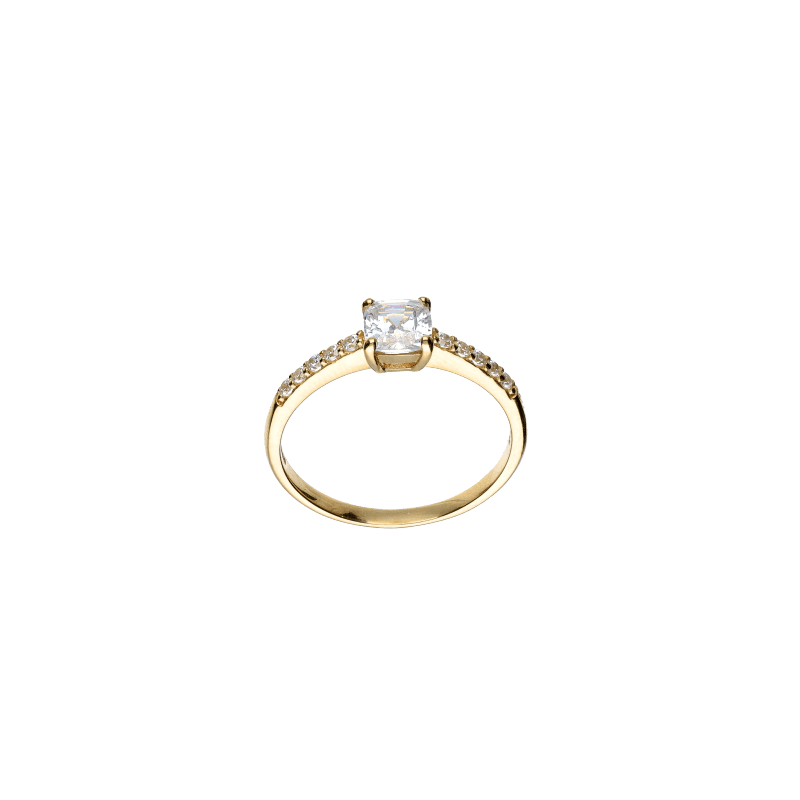 Anello Oro 18 kt Donna solitario giallo zirconi bianchi con discesina