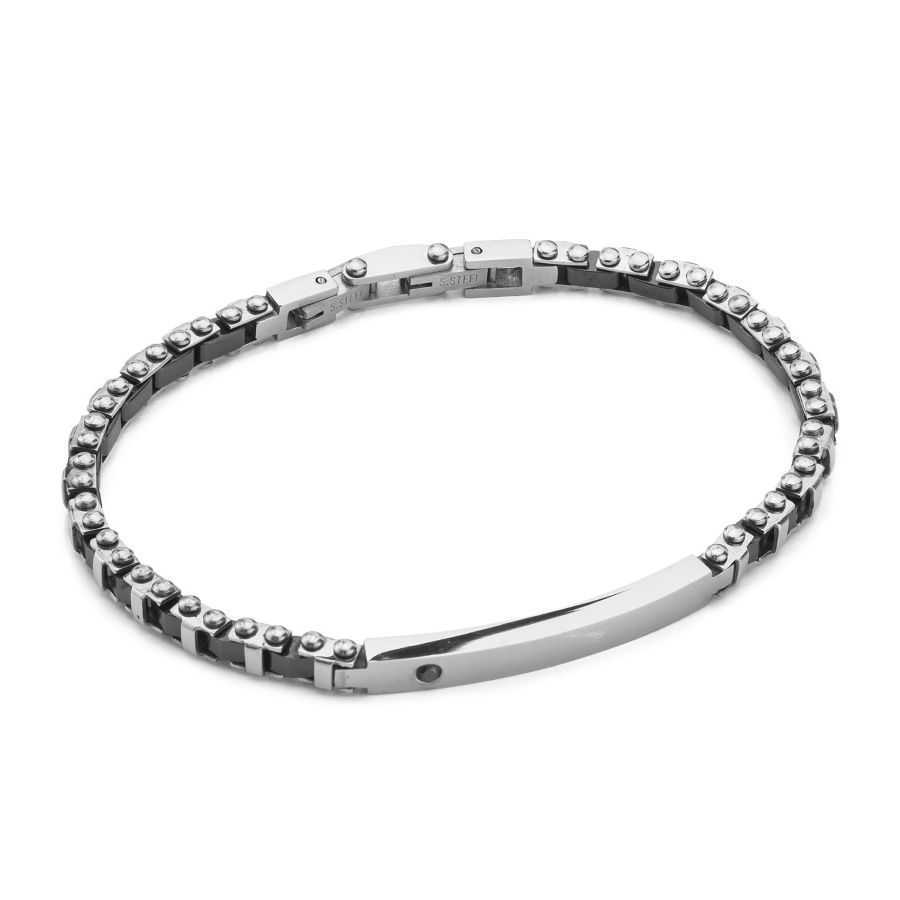 Bracciale Boccadamo maglia articolata in Pvd nero e piastra centrale