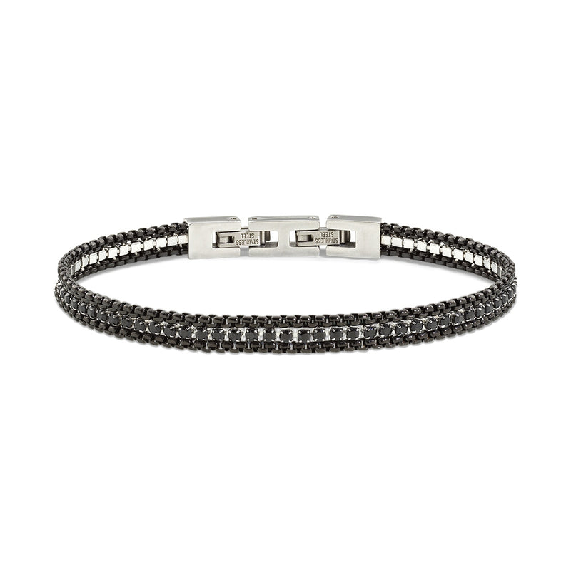 Bracciale Amen Tennis e Catena in Acciaio nero con Zirconi Neri