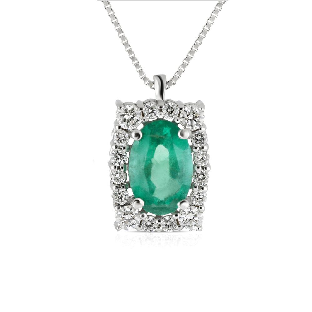 Collana Pg Gioielli Smeraldo rettangolare e Diamanti ct 0.10 + 0.40 Sme