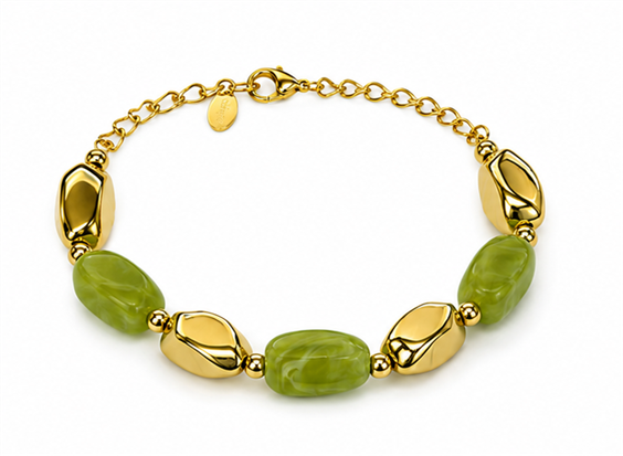 Bracciale Amen Acciaio Dorato con Pietre Idrotermali Verdi