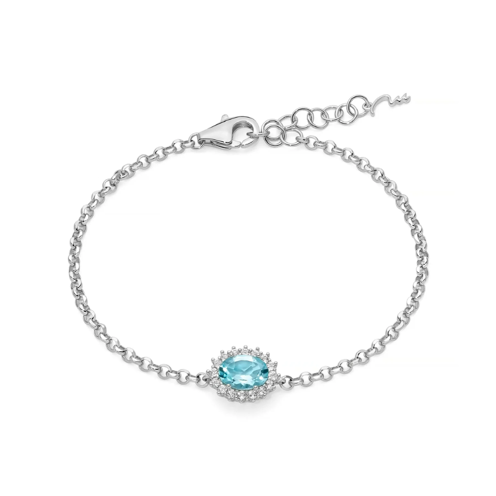 Bracciale con Gemma del Cielo ovale piccolo e topazi bianchi in argento