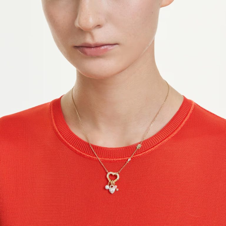 Collana Swarovski Idyllia pendente Cuore, chiave Rosa Placcato color oro
