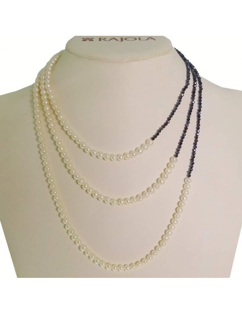 Collana Rajola Dalila 3 fili, Spinello blu, Perle, Madreperla e mop oro