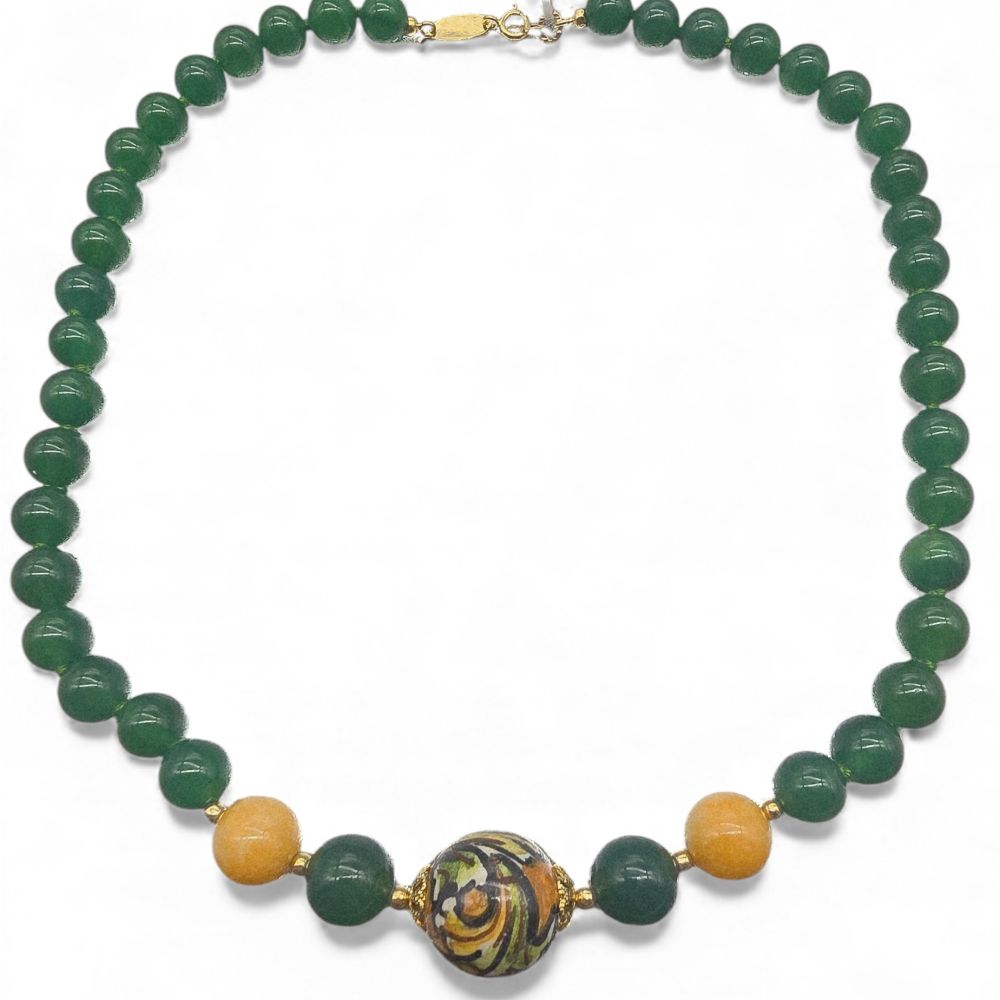 Collana Jebel Gioielli agata verde e ceramica di Caltagirone