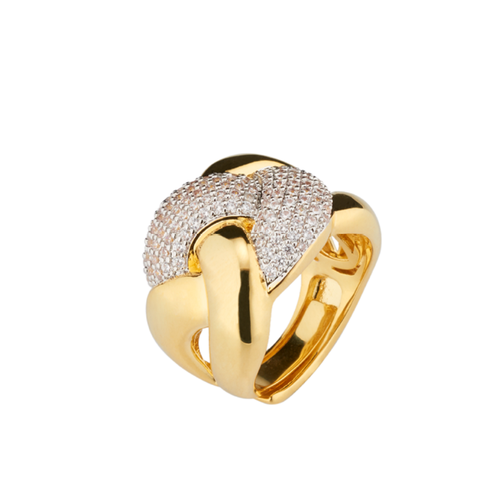 Anello Sovrani aperto in ottone finitura oro 18Kt e zirconi
