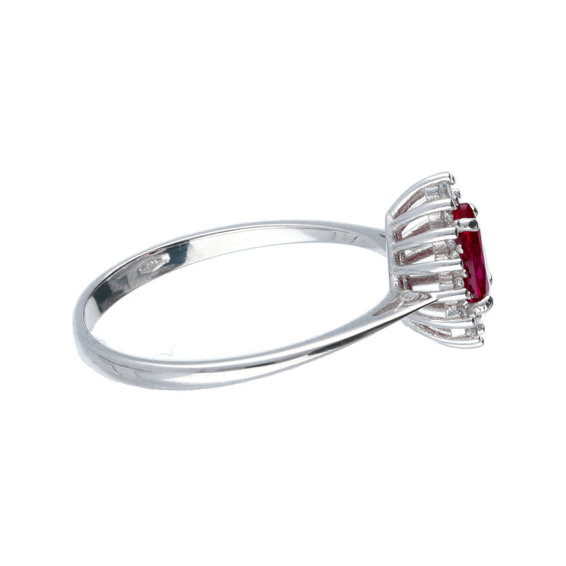 Anello Oro 18 kt Donna bianco con Zircone rosso a Goccia