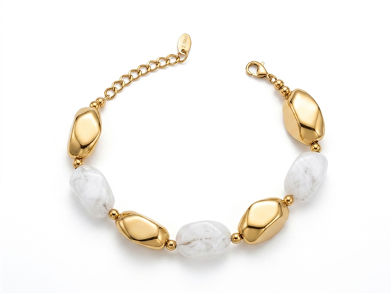 Bracciale Amen Acciaio Dorato con Pietre Idrotermali Bianche
