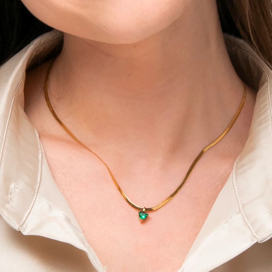 Collana Luca Barra piattina ip gold cuore verde