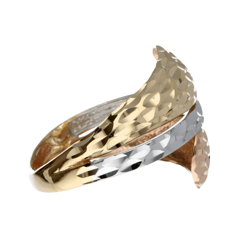 Anello Oro 18 kt Donna tre colori a fascia martellato a onde