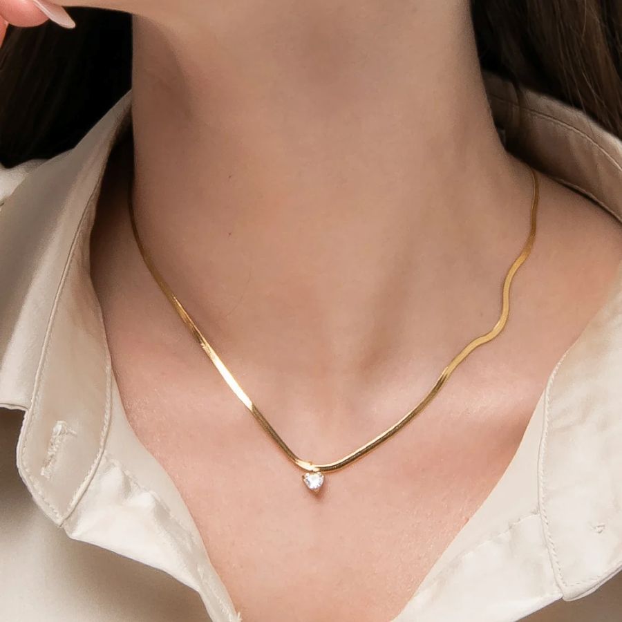 Collana Luca Barra piattina ip gold cuore bianco
