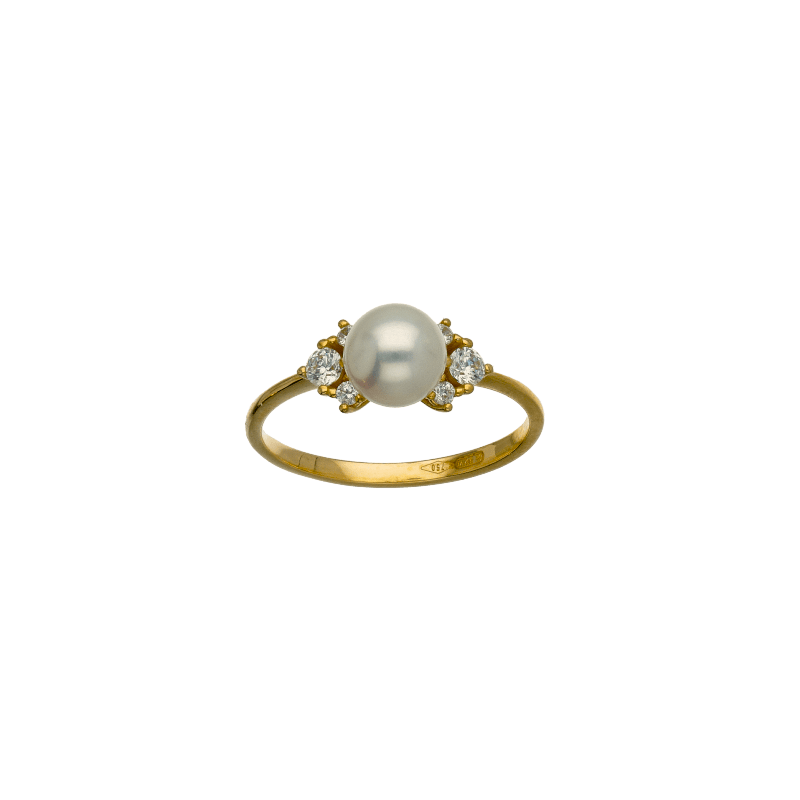 Anello Oro 18 kt Donna giallo Perla e zirconi