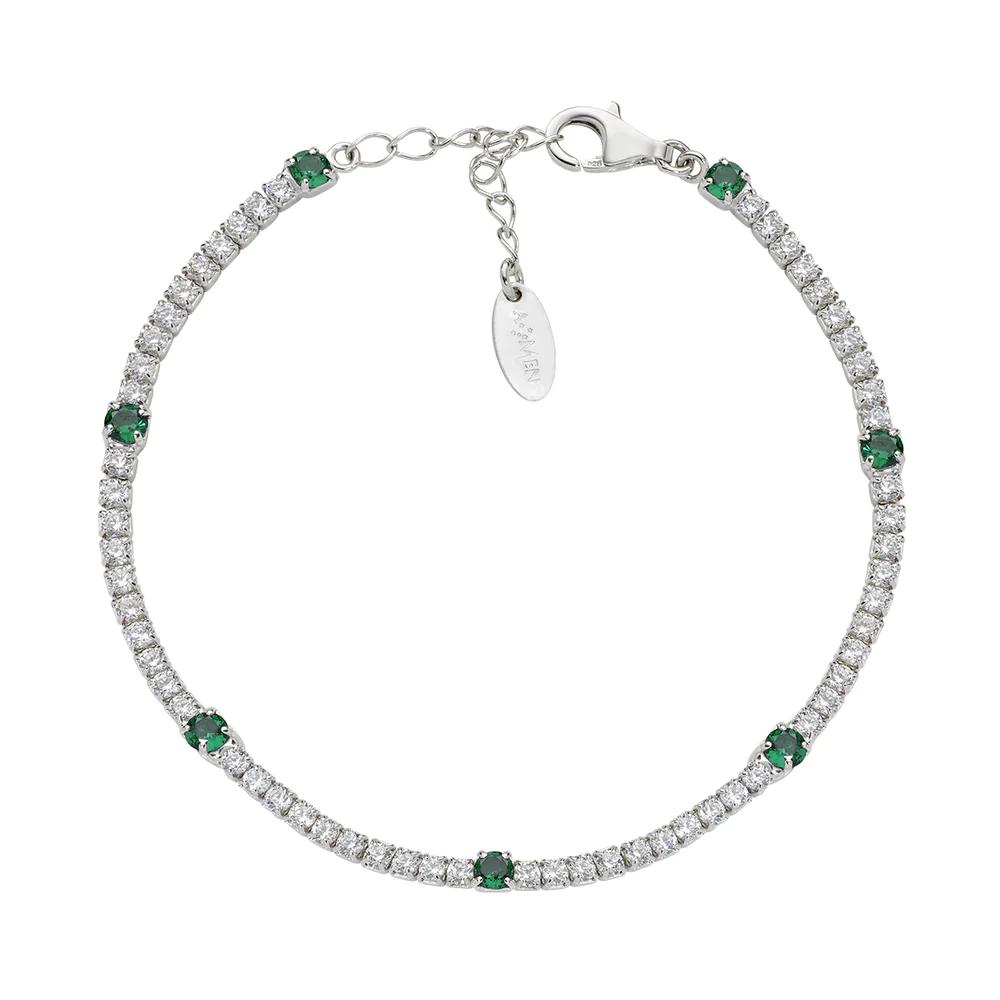 Bracciale Amen Tennis Bianco e Verde con Zirconi 2 e 3 mm