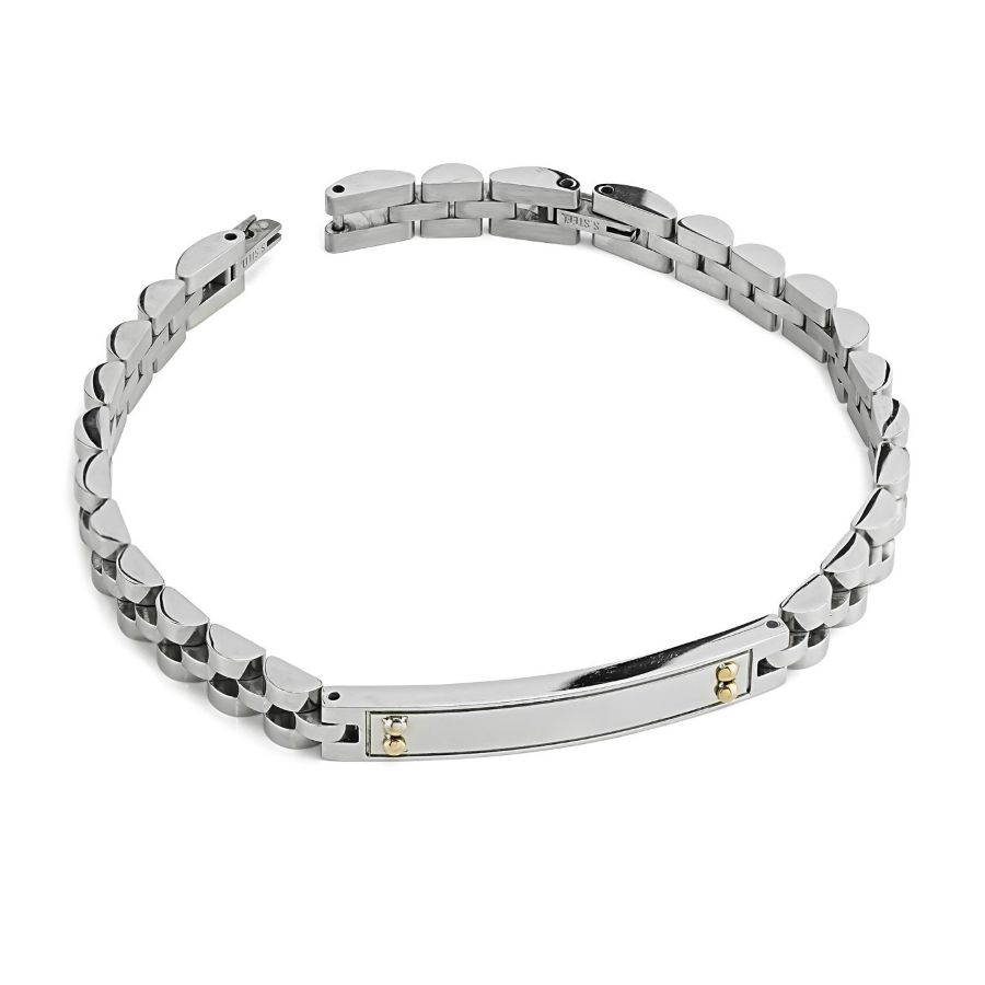 Bracciale Boccadamo Bracciale uomo con placca centrale e dettagli placcati oro