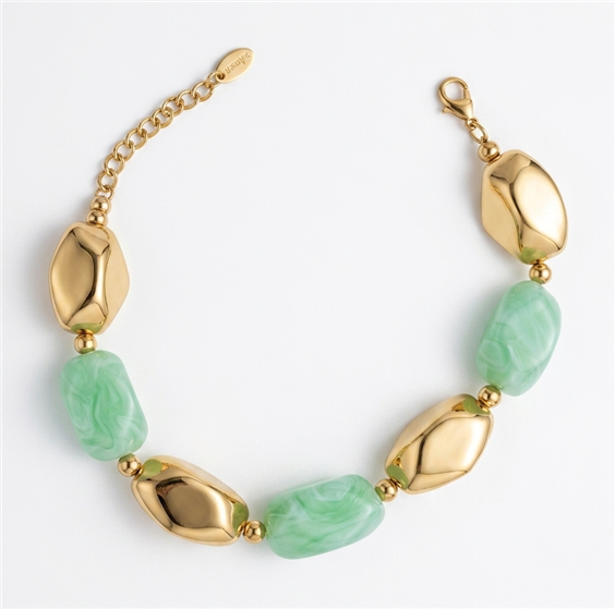 Bracciale Amen Acciaio Dorato con Pietre Idrotermali Verde Acqua