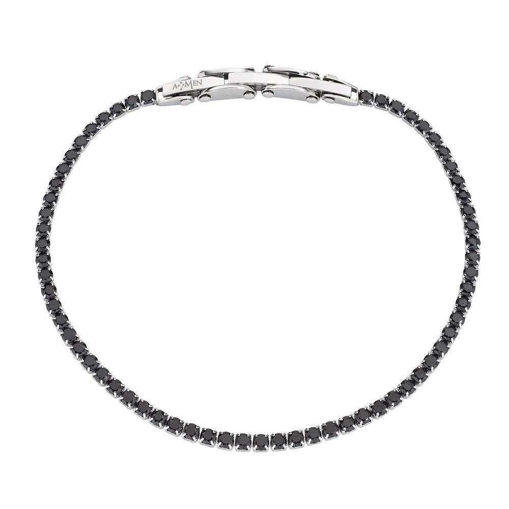 Bracciale Amen Tennis in Acciaio con Zirconi Neri 2,5 mm