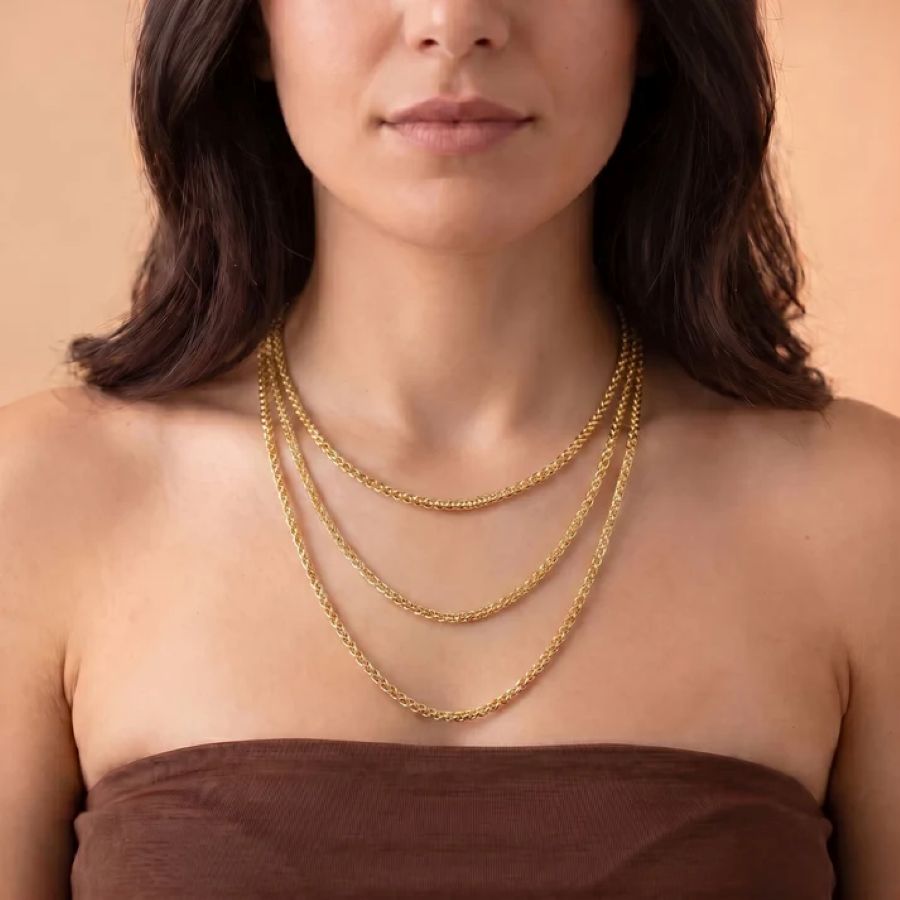 Collana Etrusca Gioielli Multifilo Graduata con Maglia Cristallina Plac Oro 18Kt