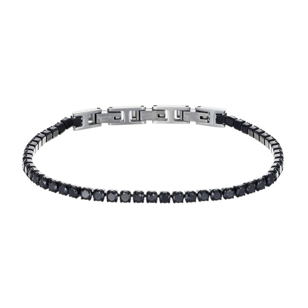 Bracciale Amen Tennis in Acciaio Nero con Zirconi Neri 3 mm