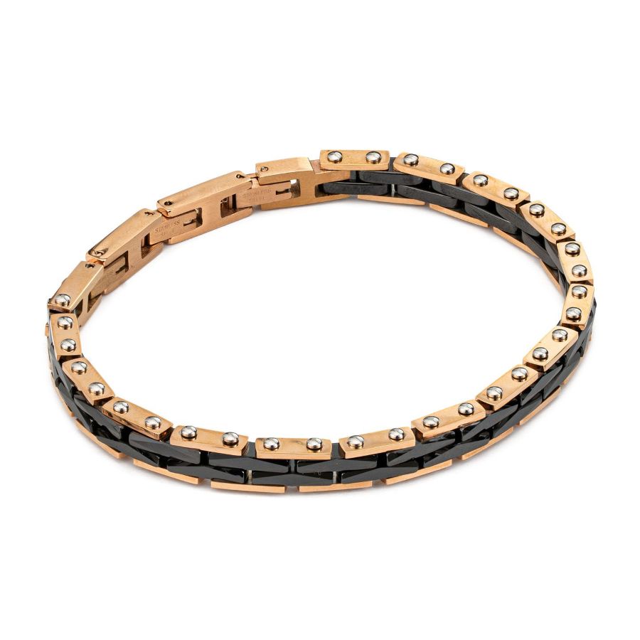 Bracciale Boccadamoùù maglia in PvD rosa con moduli neri