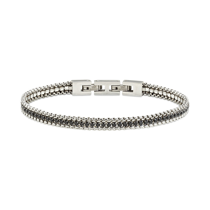 Bracciale Amen Tennis e Catena in Acciaio con Zirconi Neri