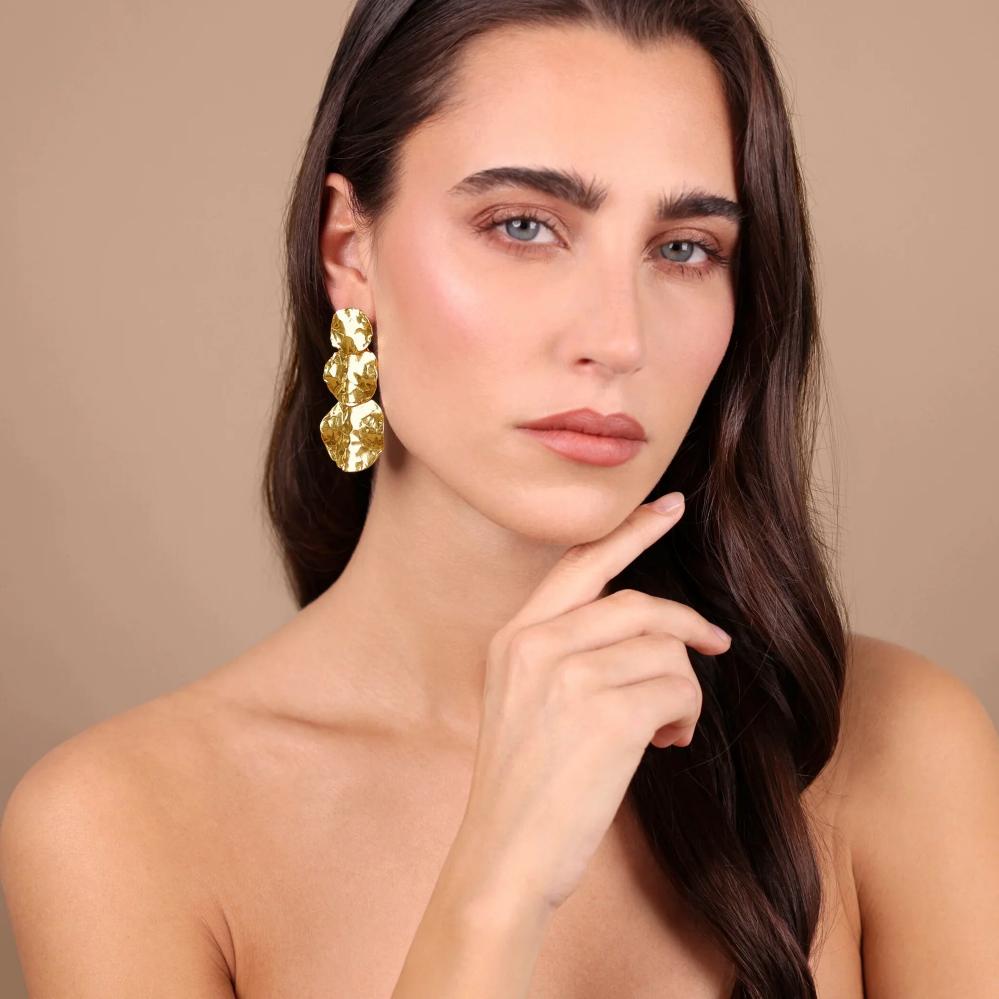 Orecchini Etrusca Gioielli Pendenti a Dischi Graduati Martellati