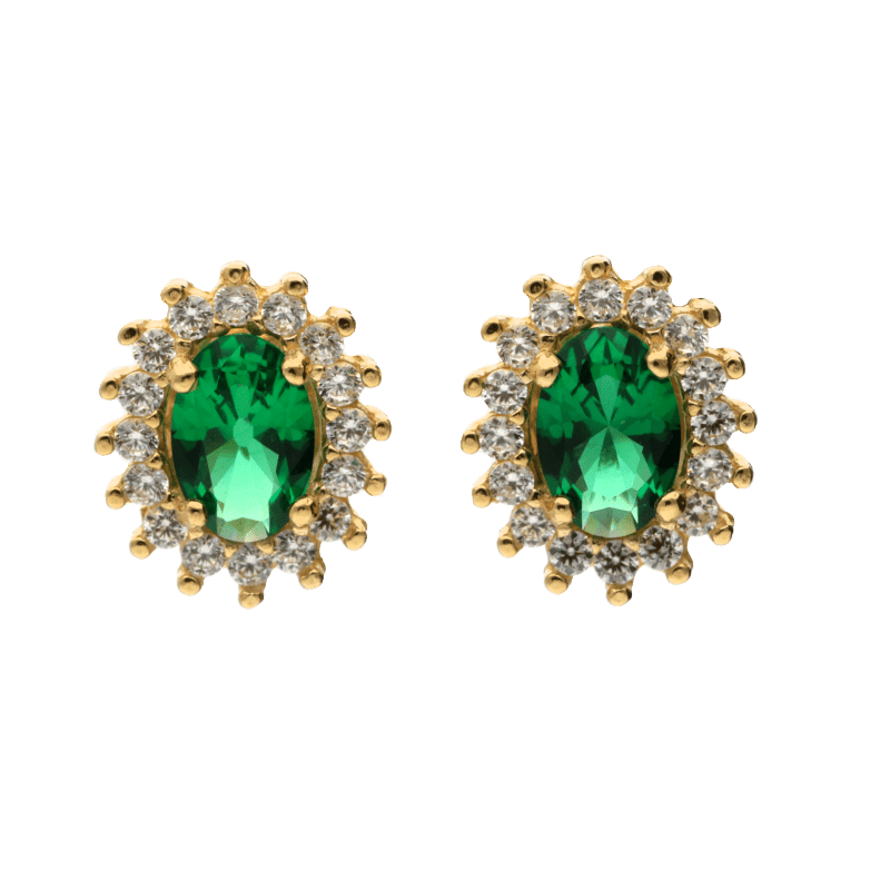 Orecchini Oro 18kt Donna con zircone verde e bianchi
