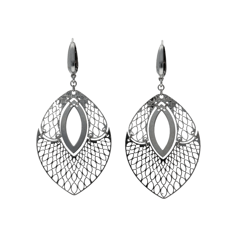 Orecchini Oro 18 kt Pendenti a foglie bianchi