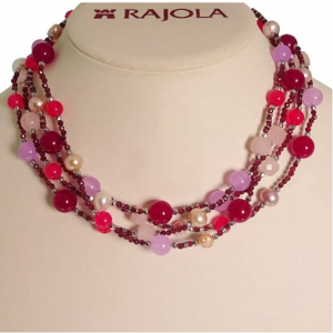 Collana Rajola Candy 4 fili, perle, quarzo rosa, granato, ematite e mop oro