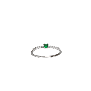 Anello Oro 18 kt Donna solitario zircone verde con discesina zirconi bianchi