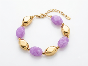 Bracciale Amen Acciaio Dorato con Pietre Idrotermali Lilla